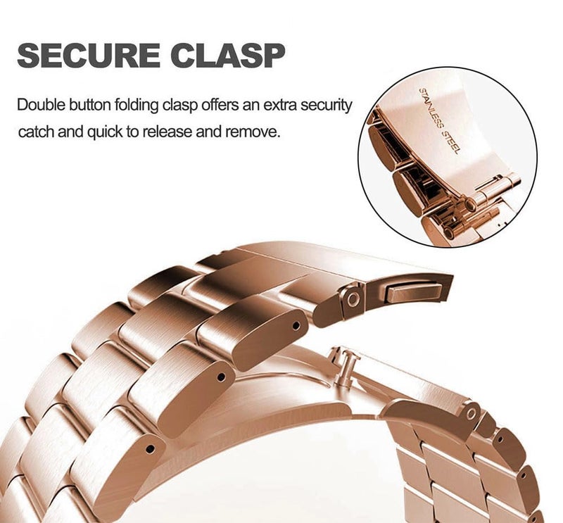 DEALELE Bands Compatible with Samsung Galaxy Watch 46mm / Galaxy 3 45mm, 22mm Stainless Steel Metal Replacement Strap for Huawei Wacth GT5 / GT5 Pro / 4/4 Pro / GT4 / 3/3 Pro / GT3 46mm (Rosegold) - Image 3